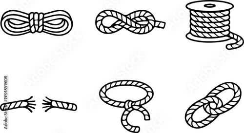 Rope knots nautical cord line icons