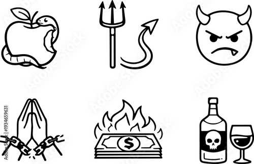 Seven deadly sins religion concept icons