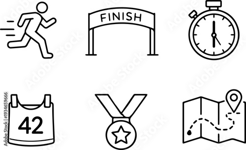 Marathon running sport line icons set. Vector