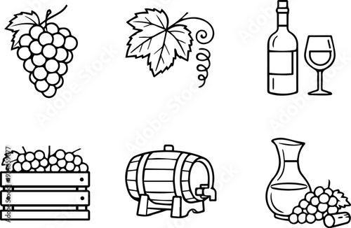 Wine grapes vineyard winery drink icons