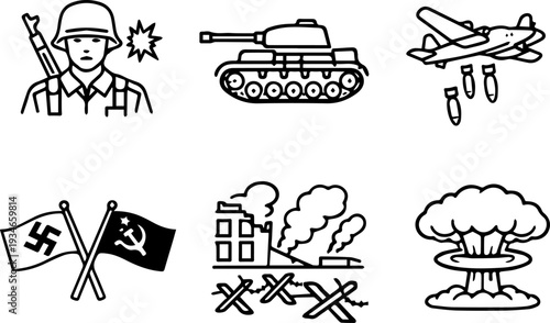 World war military conflict history icons