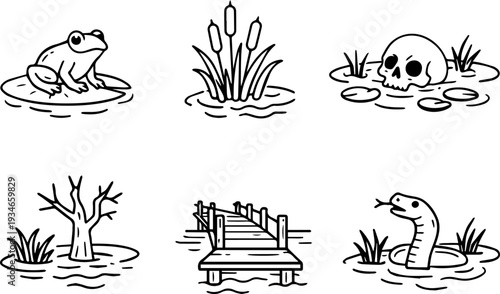 Swamp animals insects danger wildlife icons