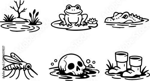 Swamp animals insects danger wildlife icons