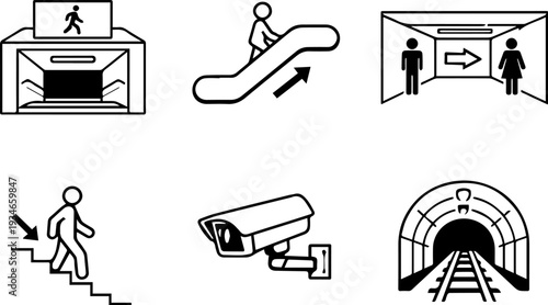 Underground metro subway transport navigation icons. Vector