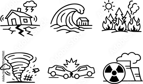 Natural disaster emergency catastrophe warning icons