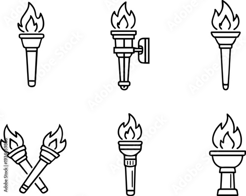 Torch flame fire light symbol icons