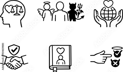 Good and evil moral choice icons. Vector