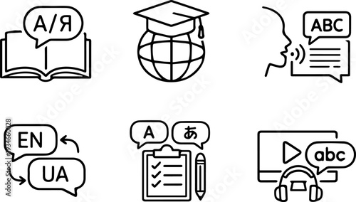 Language learning translation and education icons
