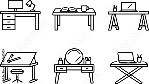 Workspace desks and home office icons