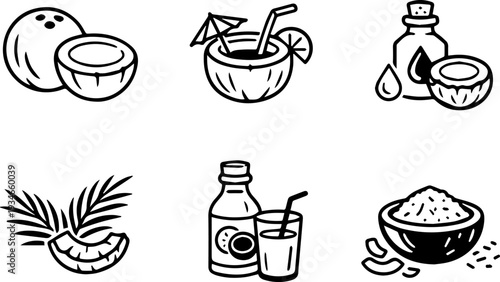 Coconut food icons. Vector set