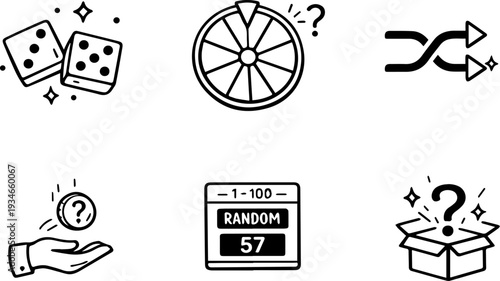 Random choice probability decision outline icons
