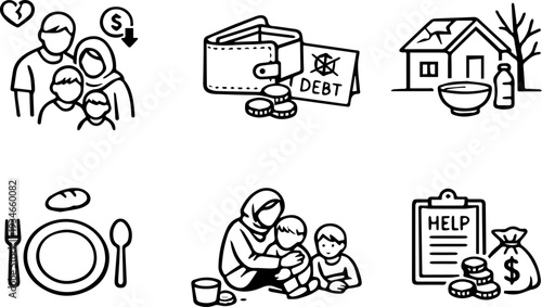 Poverty debt social help support icons
