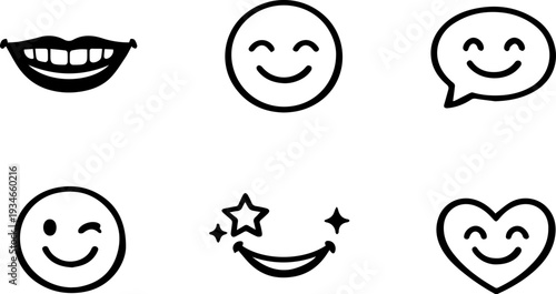 Smile emotions emoji outline icon set
