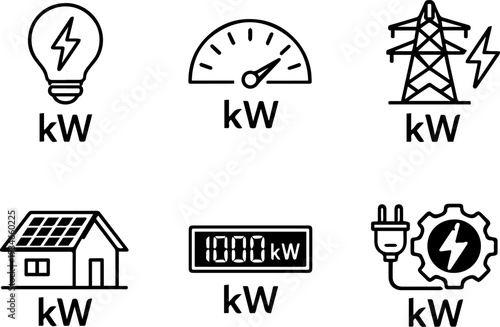 Electricity power measurement outline icon set
