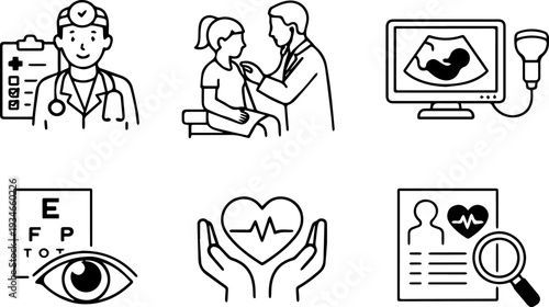 Medical examination healthcare outline icon set
