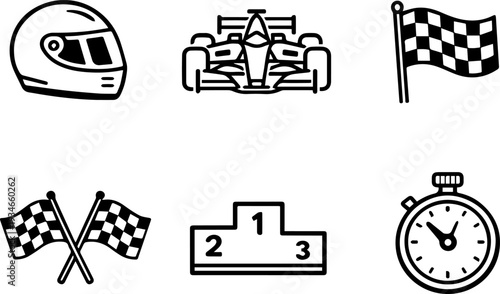 Formula racing motorsport outline icon set
