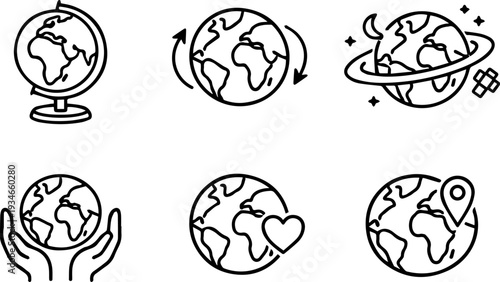Earth environment protection outline icon set. Vector