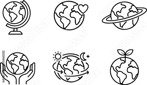 Earth environment protection outline icon set
