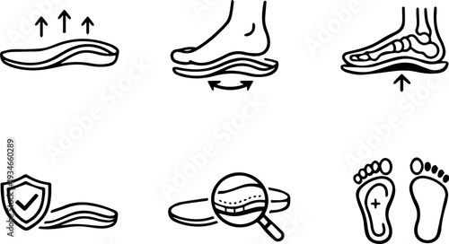Orthopedic insoles foot support outline icons
