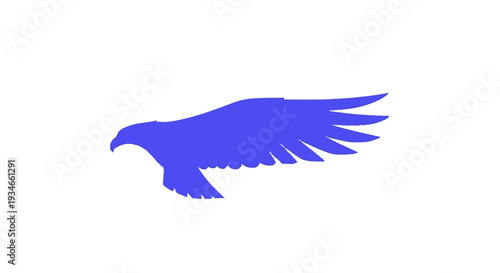 Blue Eagle Silhouette Flying Wing Spread White Background.