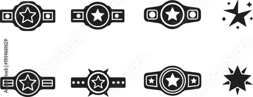 Collection of championship belt icons with stars and sparkling effects