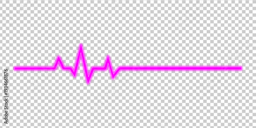 Vibrant Pink Neon Heartbeat Line ECG Waveform on Transparent Background for Medical and Technology Concepts