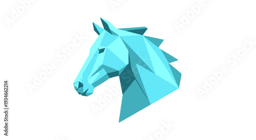 Geometric Blue Horse Head Low Poly Animal Art Abstract Equine.
