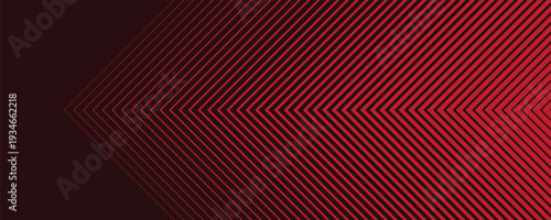 Red arrows background. Abstract triangle gradient wallpaper. Repeated arrow stripes backdrop for flyer, banner, poster, presentation. Thin to thick linear game or sport texture. Vector masculine bg