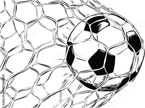 Soccer Ball Caught in Net Vector Graphic Goal Celebration Sports Detail Soccer Sub-Niche