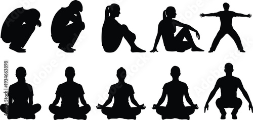 Diverse Mega Collection of Human Silhouettes Featuring Athletes Families Workers and Poses Isolated on White Background for Multifaceted Creative Design