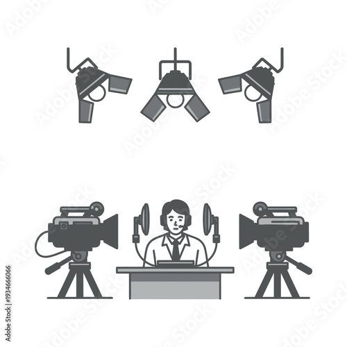 Film Director Working with Cameras and Lights.