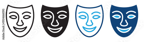 Theatrical Masks Icon Set for Drama, Theater, and Performance Vector Illustrations