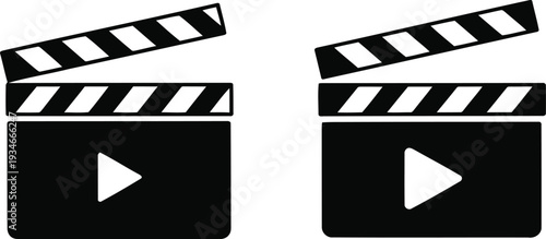 Two classic film clapperboards with play buttons symbolizing video playback Vector