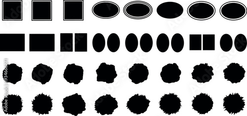 Geometric shapes and organic forms in black on white background