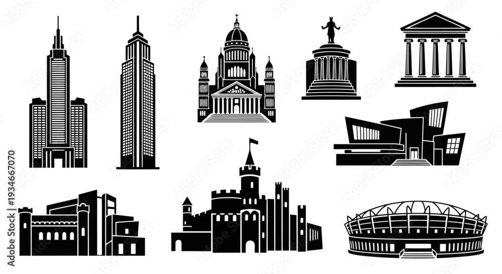 Naklejka premium Different Types of Architecture Vector Illustration | Global Building Styles Collection