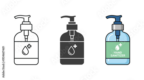 Hand Sanitizer Bottles in Various Colors and Designs Isolated on White Background