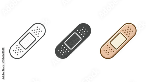 Band-Aid Icons Set in Various Colors and Styles on White Background
