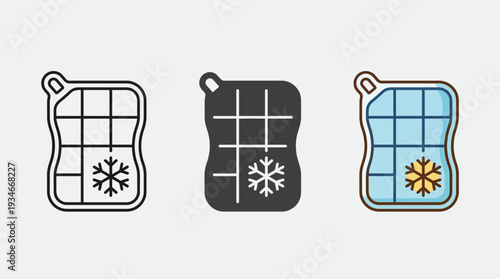 Oven Mittens with Snowflakes Icon Set Isolated on White Background