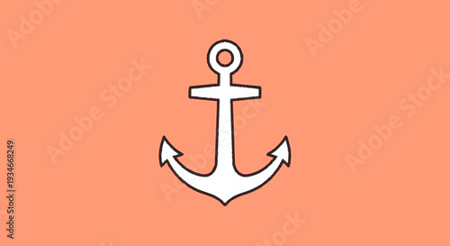 Anchor icon on orange background nautical symbol simple design.