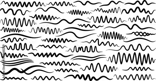 Collection of various wavy line patterns and shapes in silhouette