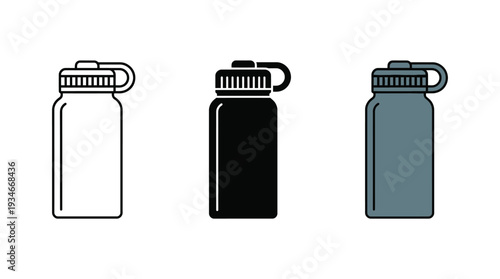Reusable Water Bottles in Various Colors Isolated on White Background