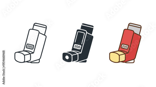 Inhaler Icons in Various Colors Isolated on White Background