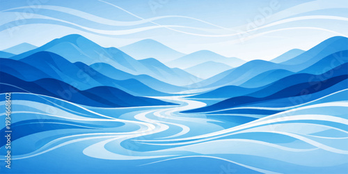 Abstract blue ocean wave background with light summer clouds and liquid surface design reflecting a calm nature horizon