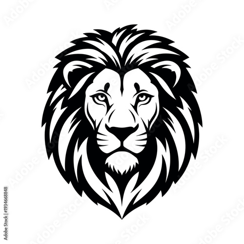 Black and White Lion Head Illustration.