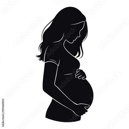 Pregnant Woman Silhouette Holding Belly Expecting Mother