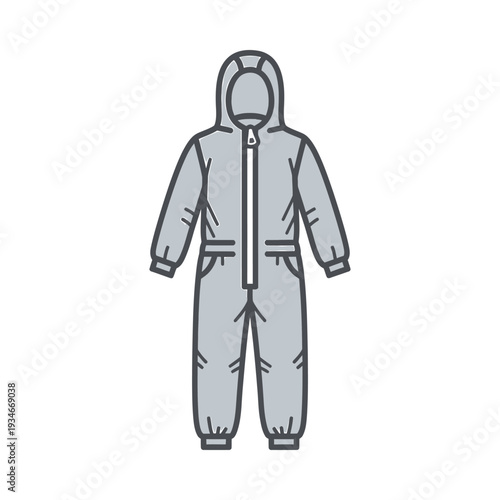 Grey Jumpsuit with Hood and Zipper.