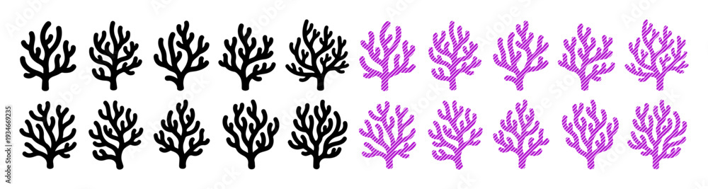 Fototapeta premium A pattern of black and purple coral illustrations on a white background