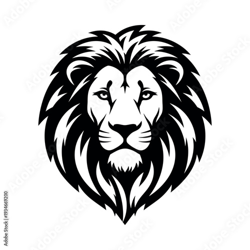 Black and White Lion Head Illustration.