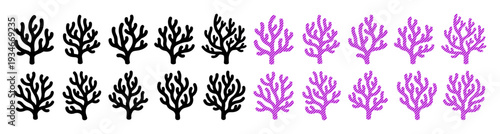 A pattern of black and purple coral illustrations on a white background