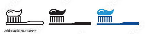 Toothbrush Icon Set with Toothpaste Symbol for Dental Care and Hygiene Illustrations